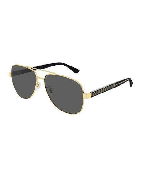 gucci yellow horn aviators|Aviator frame sunglasses in gold.